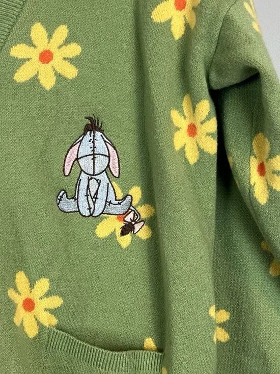 Disney Winnie the Pooh Green Floral Cardigan Womens Size Small Box Lunch - Picture 4 of 13